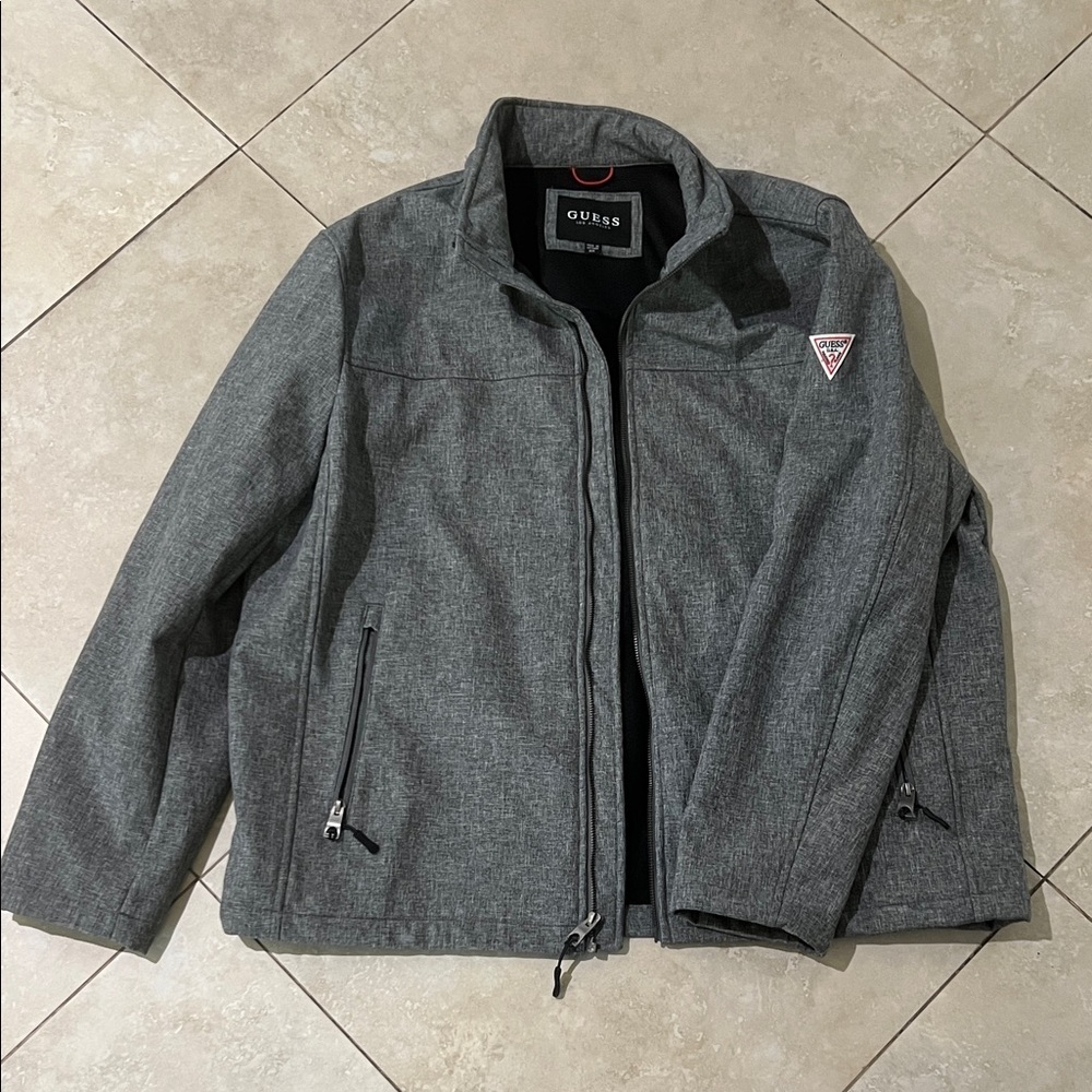 GUESS Like New Charcoal Softshell Lightweight Zip Up Jacket Coat Size XXL